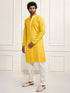 Men's Yellow And White Rayon Cotton Kurta Pyjama Set